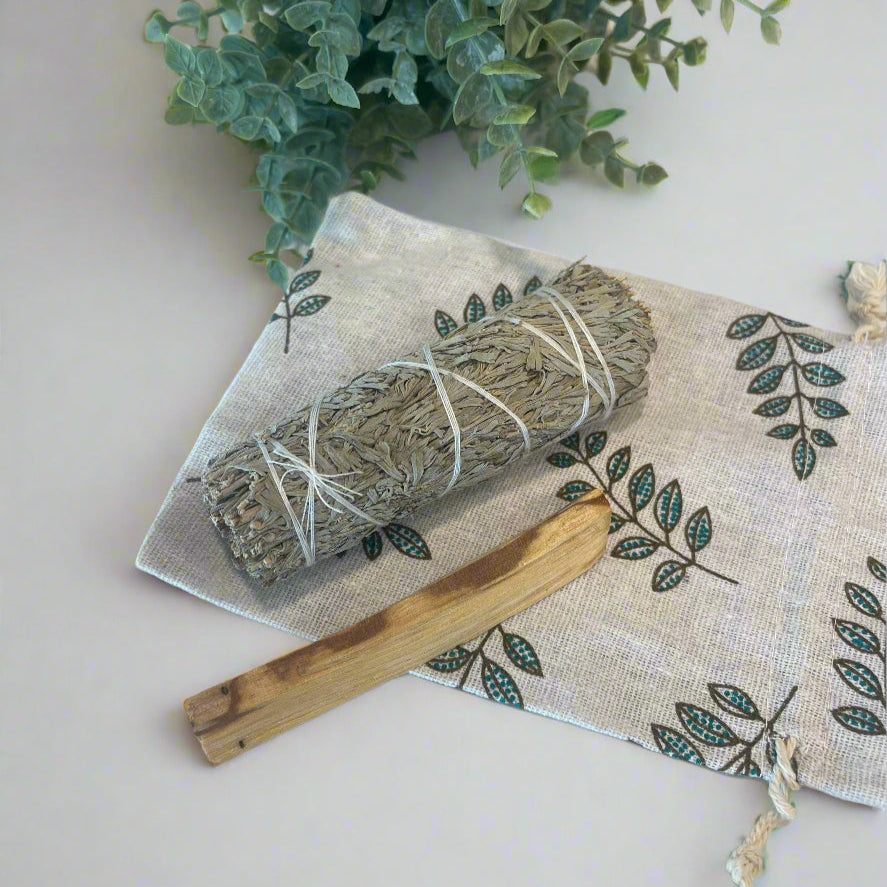 Sacred Cleansing Ritual Set – Sage, Palo Santo & Golden Protective Turmeric Thread